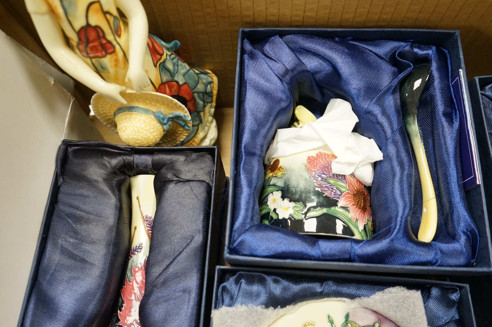 A collection of mostly boxed tube line, ‘Old Tupton’ Ware, vases, boxes, figurines and jugs etc, tallest item 21cm high